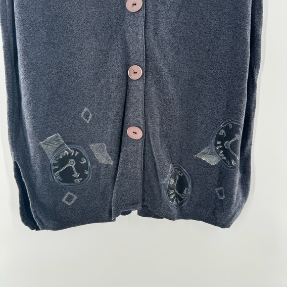 Blue Fish Long Artisan Clock Artsy Button Down Knit Long Sweater Vest Size 0S - Picture 2 of 7